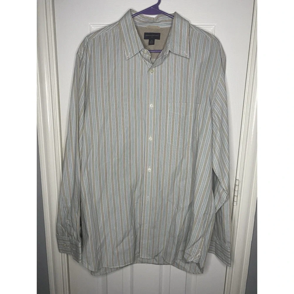 Banana Republic Button Front Shirt  Men's‎ XL Long Sleeve Striped Dress Cotton